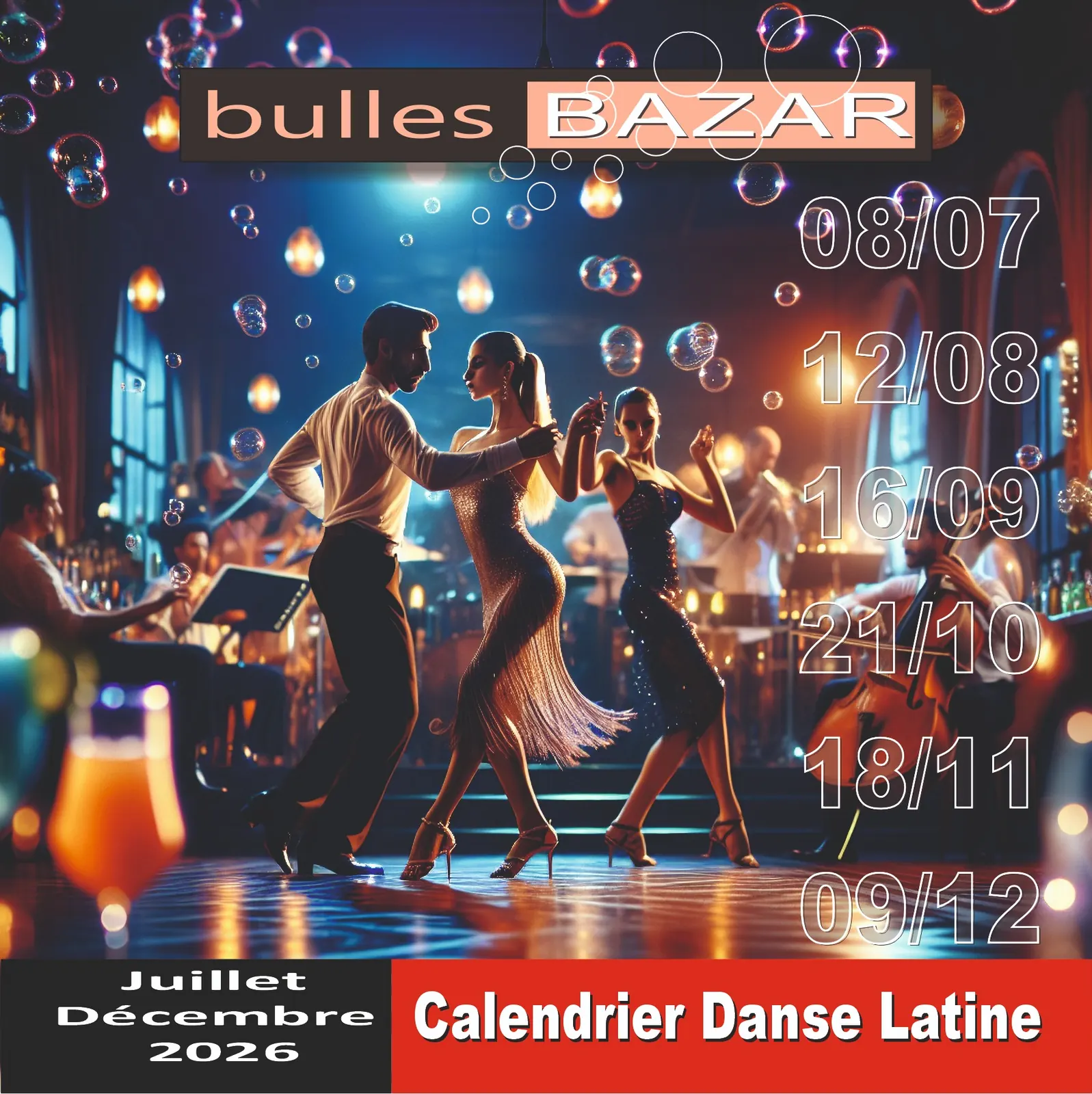 Visuel Soirée Danse Latine 2026 au Bulles Bazar