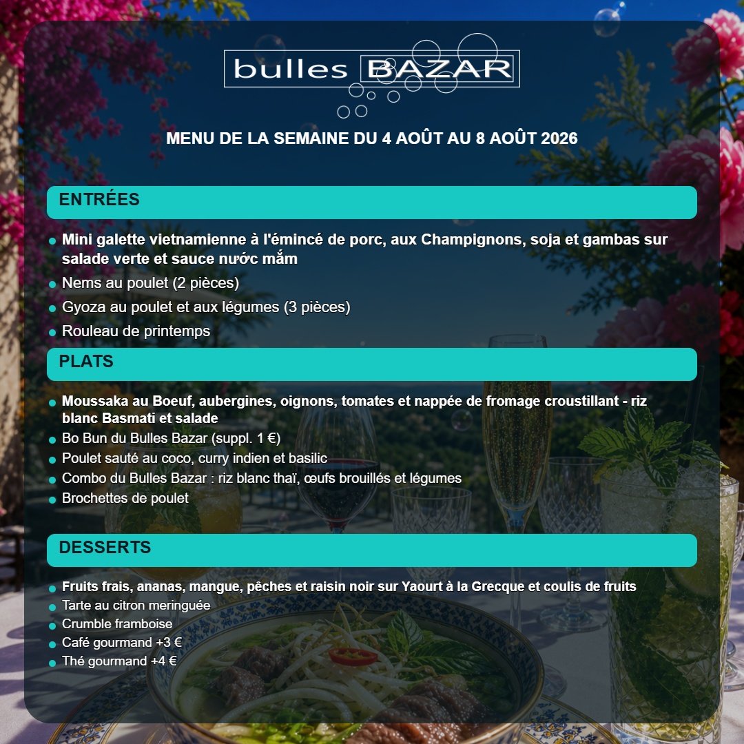 Wochenmenü vom 4. bis 8. August 2026 im Bulles Bazar