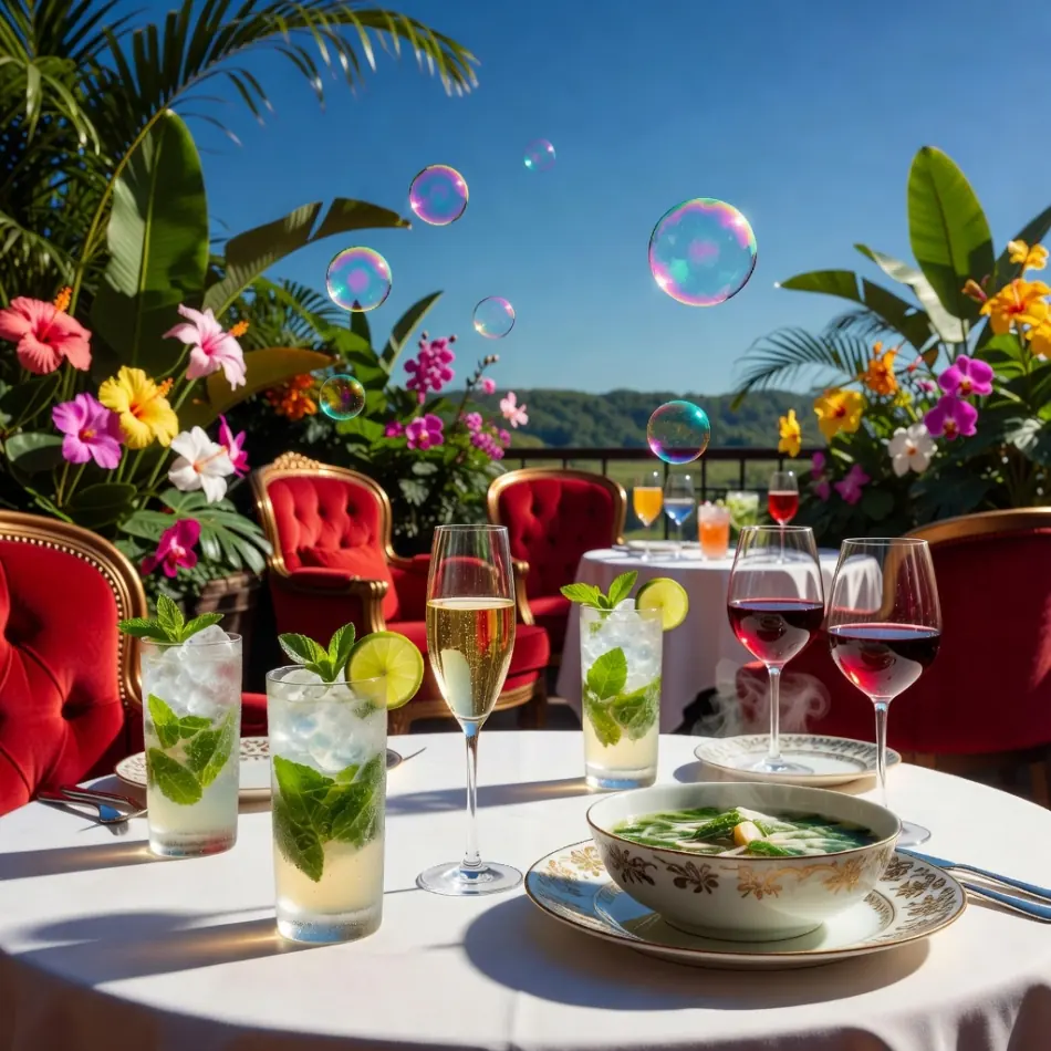 Terrasse sur le toit du Bulles Bazar, ambiance lounge et verdure